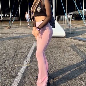 pink mesh pants with fur on bottom